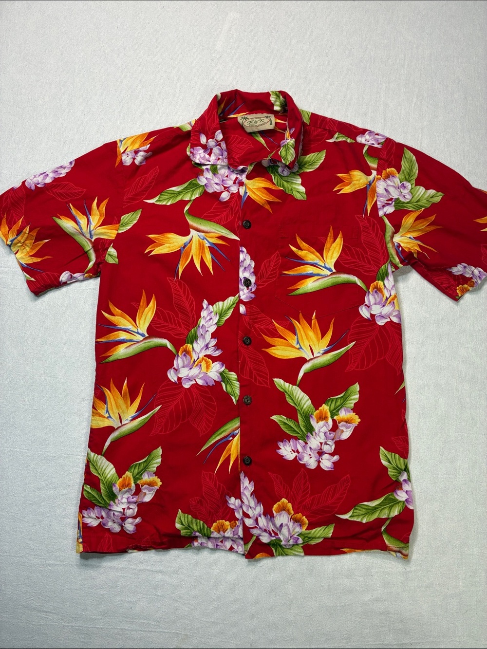Men's Red Tropical Floral Short-Sleeve Button-Down Shirt